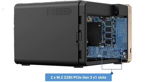 QNAP TS-664-8G has two M.2 PCIe Gen3 slots