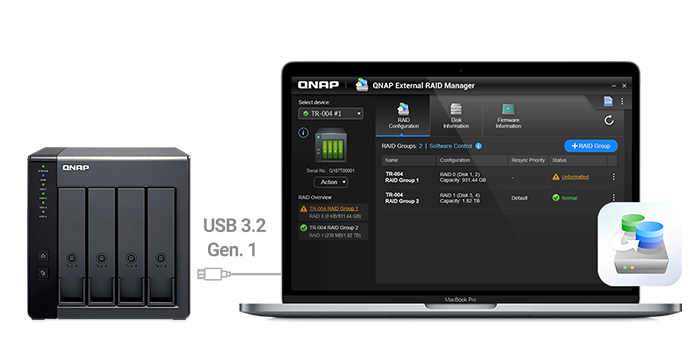 Effective storage expansion with RAID Support from QNAP TR-004 device to the laptop