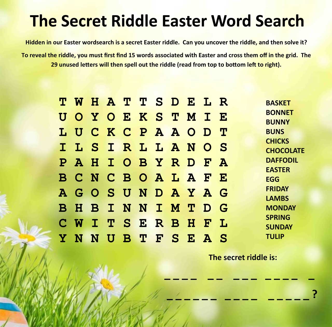 The secret riddle Easter wordsearch