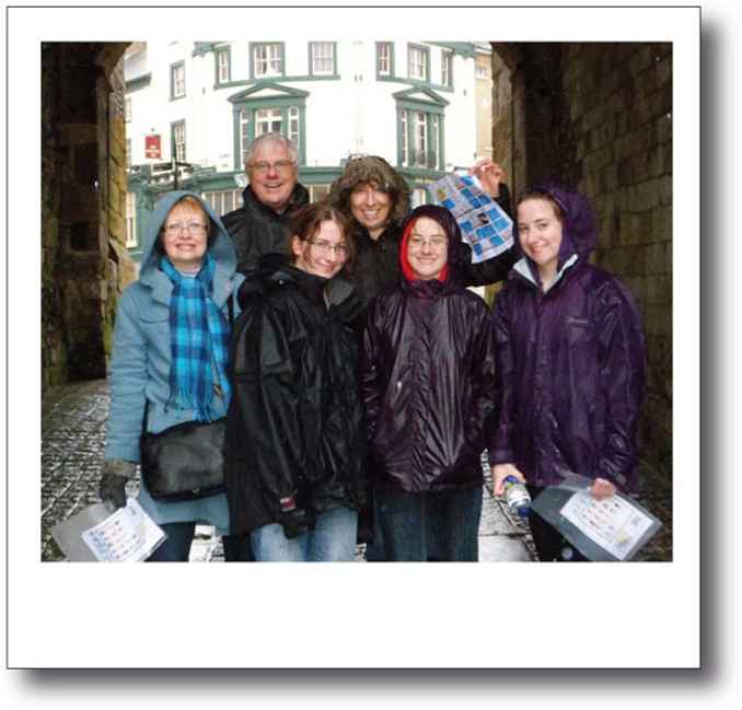 Diane Jeary and family very wet after completing a Treasure Trail in the rain